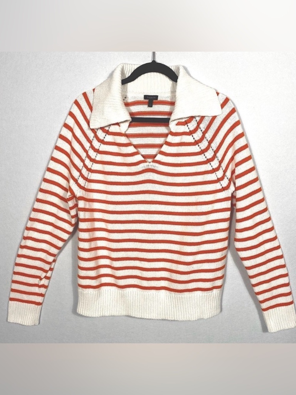 Talbots Orange and White V-Neck Sweater size Large